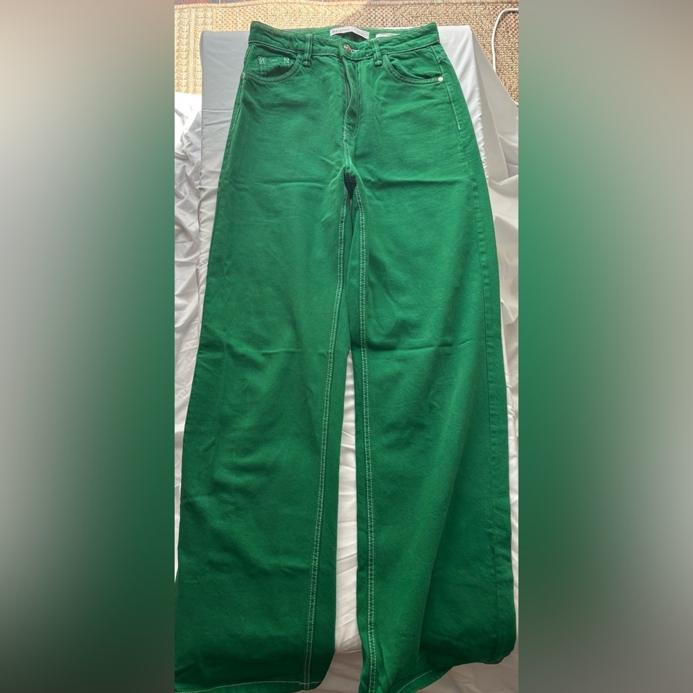 Green High Rise Wide Leg Jeans